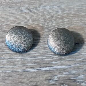 Vintage Brushed Metal Clip-On Earrings | Textured Silver-Tone Patented Backs |